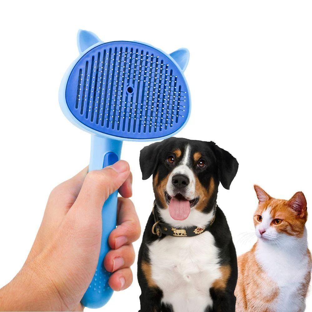 Escova Removedora de Pelos Pet Rasqueadeira para Cães e Gatos em Plástico ABS e Aço Inox Azul 20CM