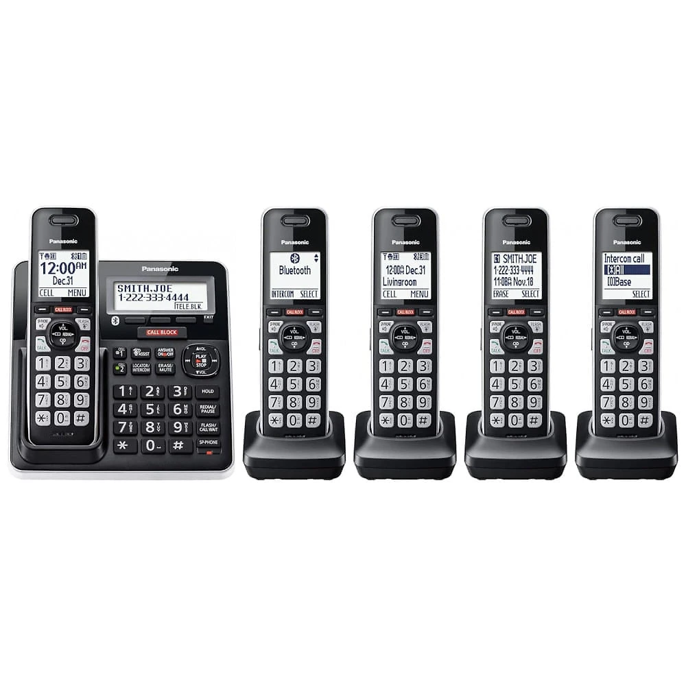 Telefone Sem Fio Panasonic KX-TGF975B Preto/Prata com 5 Handsets, Link2Cell Bluetooth, Bloqueio Avançado de Chamadas, Gravação Bidirecional