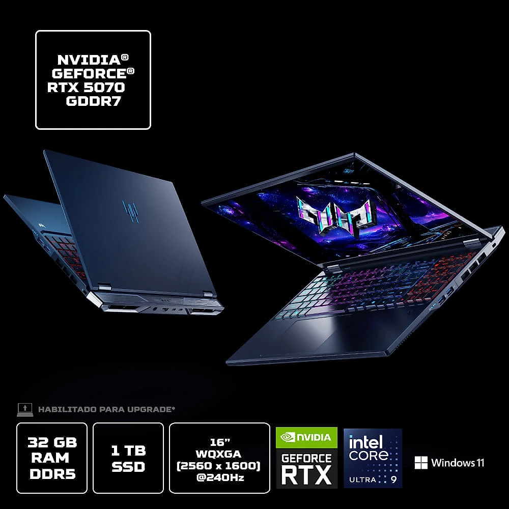 Notebook Gamer Predator Helios Neo 16 AI PHN16-73-96SW Intel® Core™ Ultra 9 275HX 32GB RAM 1TB SSD RTX 5070 16”