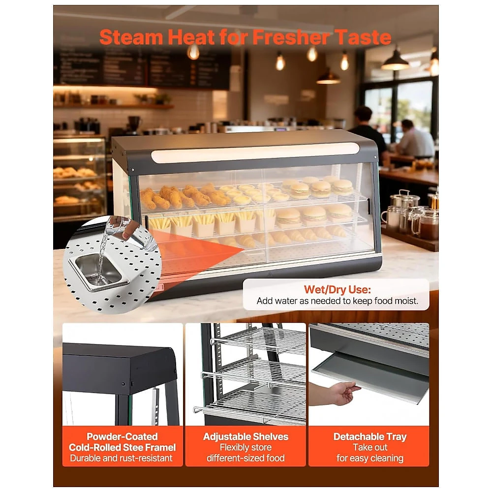 Estufa Expositora de Alimentos VEVOR NB-603 3 Andares 180L LED 1600W 110V
