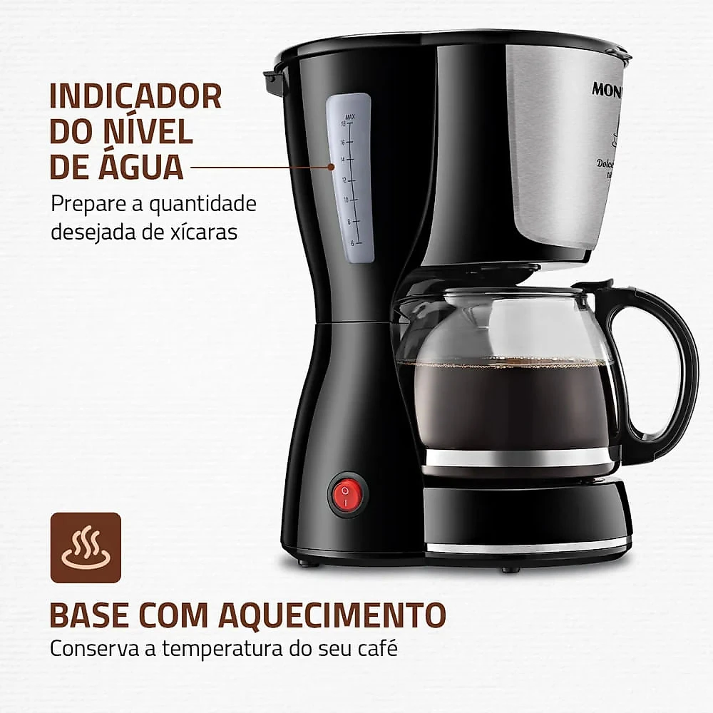 Cafeteira Dolce Arome Elétrica Preto/Inox 550W 18X Mondial 110V