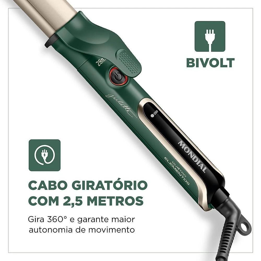 Modelador de Cachos MC-JU-02 Tecnologia Tourmaline 5 Temperaturas Verde Oliva Mondial Bivolt