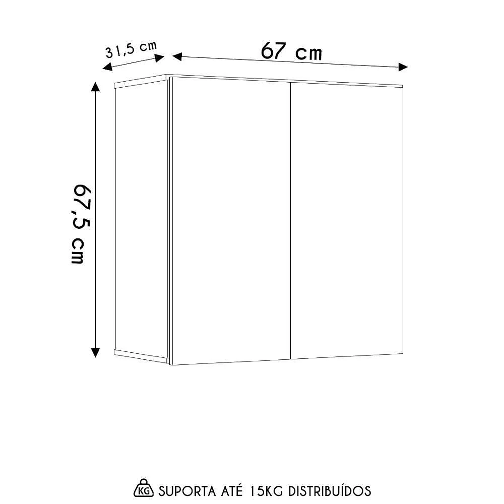Armário De Cozinha Aéreo 2 Portas 67cm Italy Preto - Ej Móveis