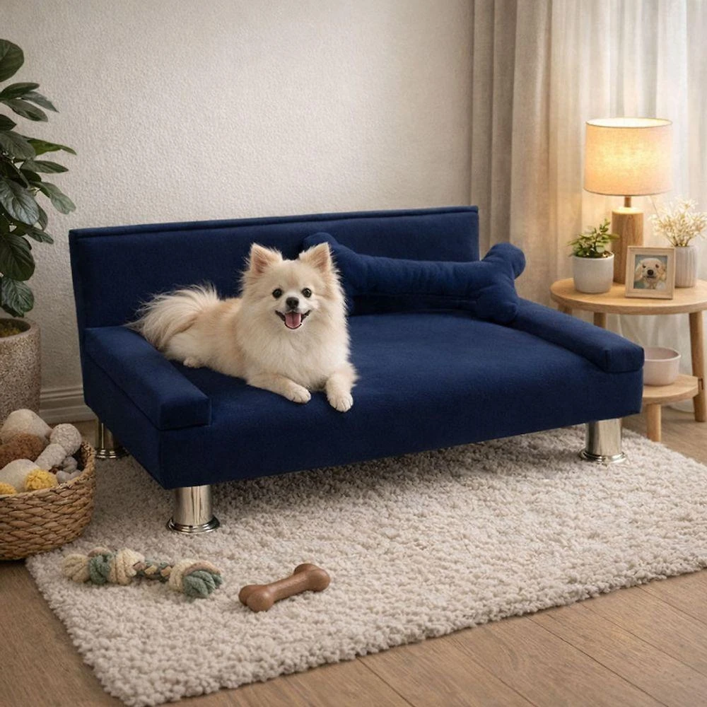 Cama Pet Pallazio Estofada Cães e Gatos Almofada de Osso Azul Marinho 90x60CM