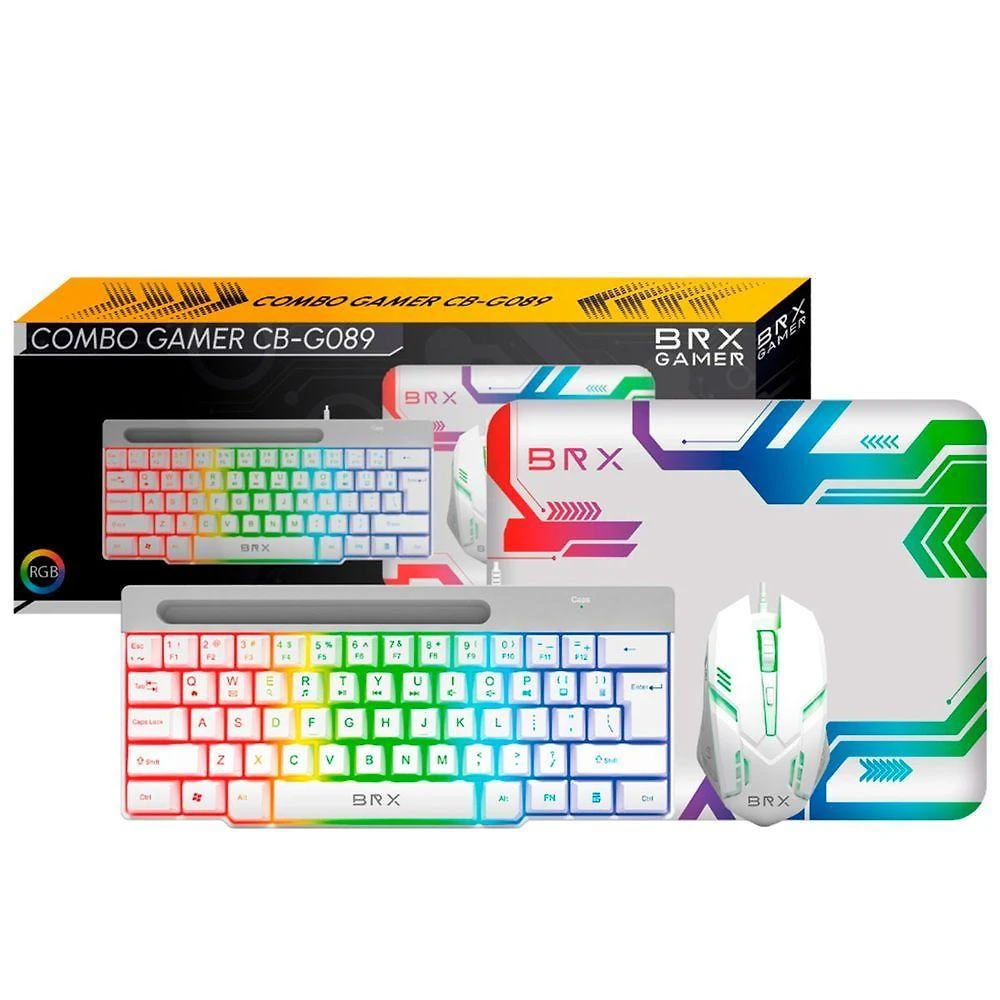 Kit Gamer BR-X CB-C089 com Teclado e Mouse 2400 DPI e Mousepad Branco
