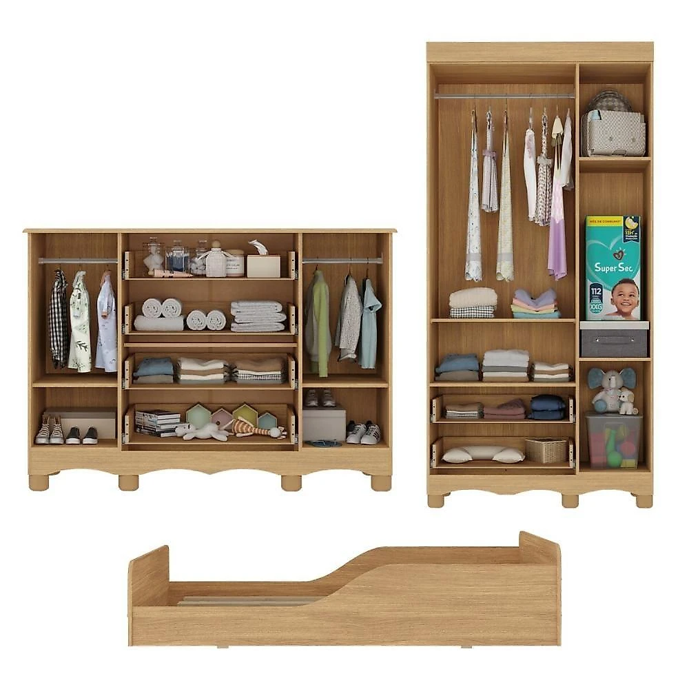Conjunto de Quarto Ternura 5 Portas 6 Gavetas MDP-MDF Amadeirado e Off White Multimóveis