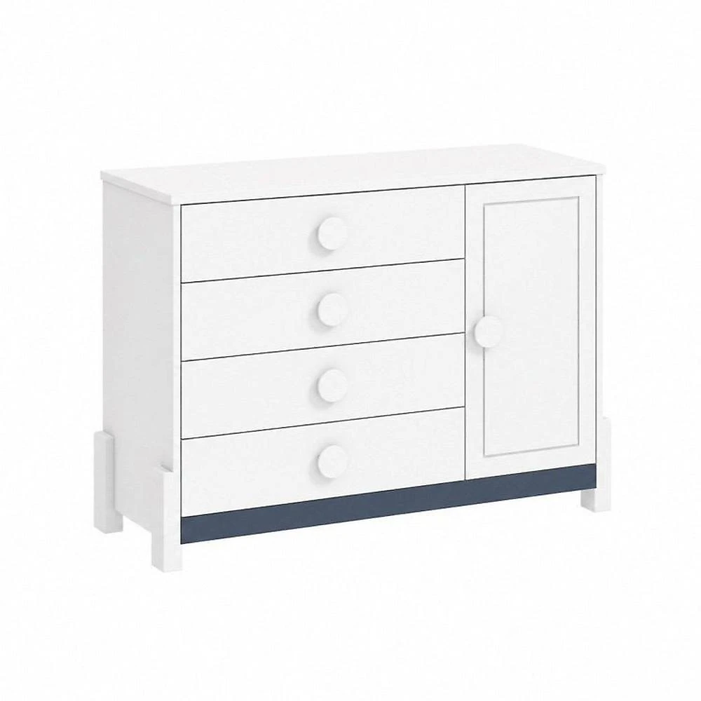 Quarto de Bebê Completo Armário 4PTS , Comoda com Pt e Berço 2 em 1 em MDF Linha Luna Neve/Azul Petroleo