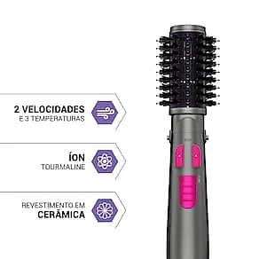 Escova Rotativa Philco PER02 1300W Íons Tourmaline Revestimento Cerâmico Bivolt Preta