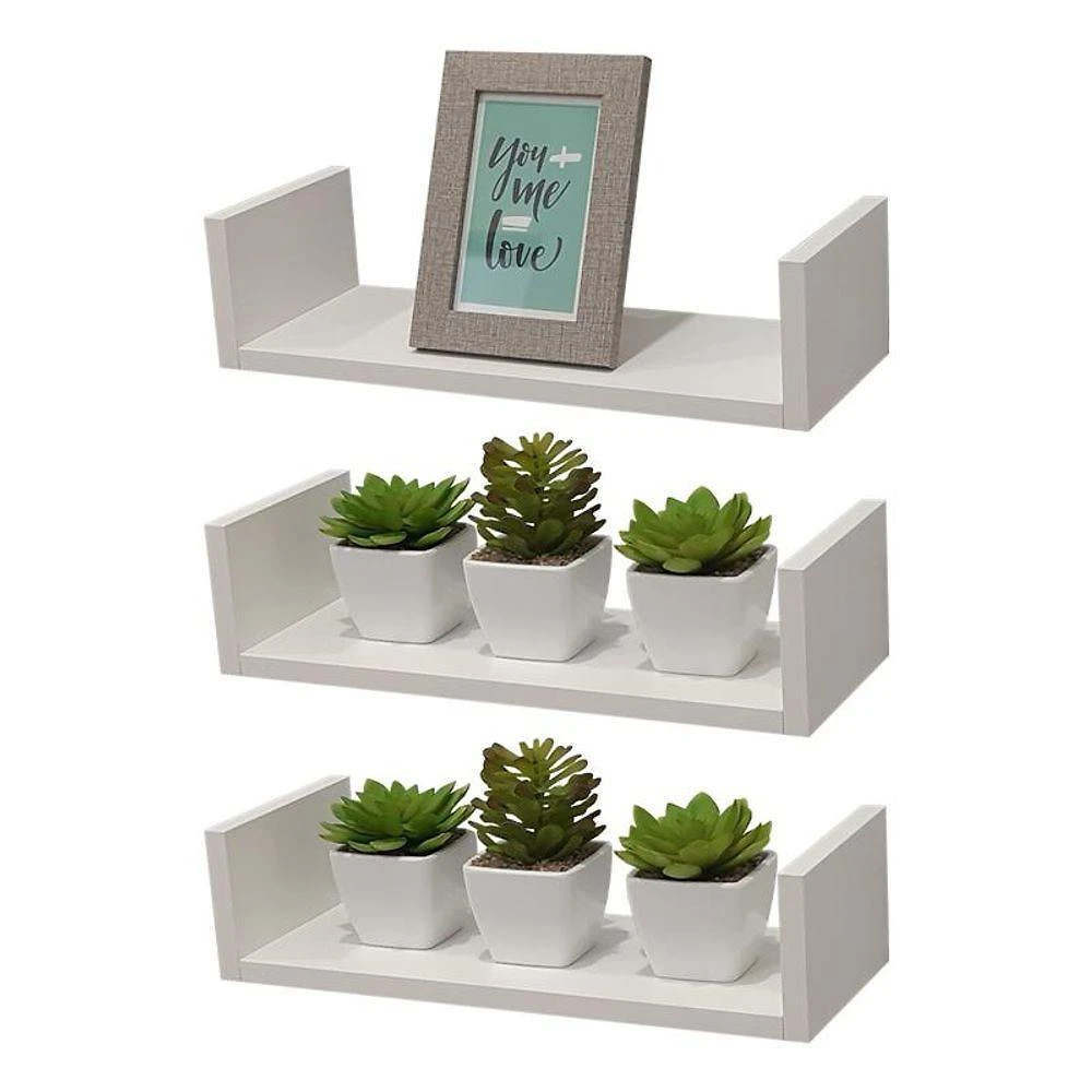 Prateleira Kit 3 U 50x15CM MDP Suporte Invisível Organizador Sala Branco Mercado das Prateleiras