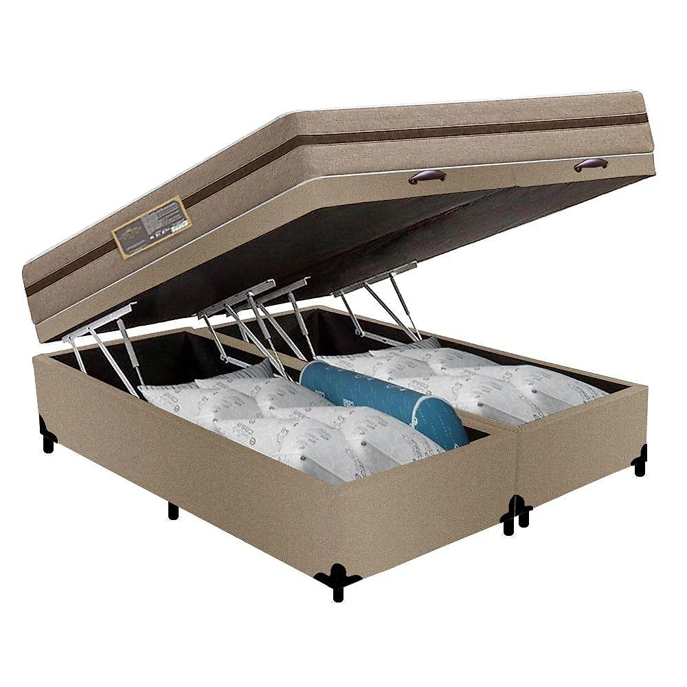 Cama Box com Baú Casal Bioclassic Molas Ensacadas Suede Bege Royal Sleep 138CM