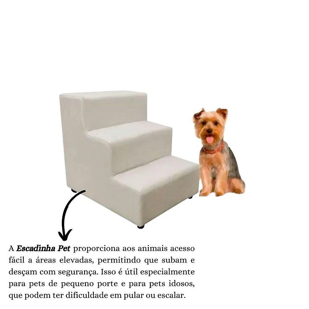 Escada Escadinha Pet Cachorro 3 Degraus Rampa Suede Grace Cor:bege