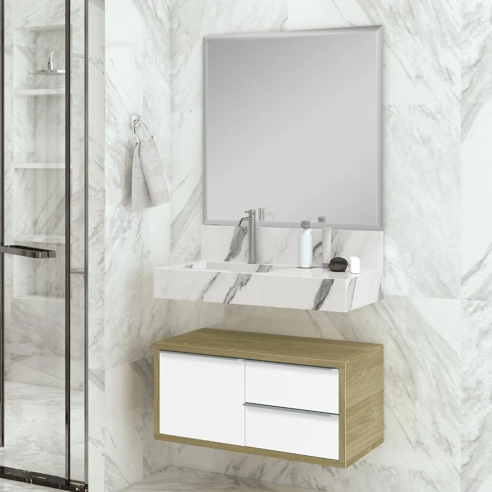 Bancada em Porcelanato para Banheiro 80cm Pró com Cuba Esculpida