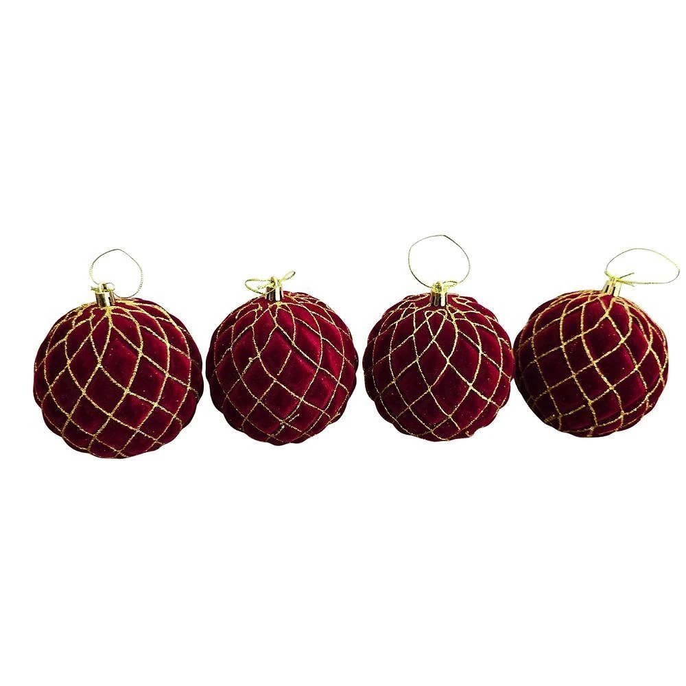 Bolas Decorativas de Natal Jogo Relevo Veludo Bordo com Estrutura em EPS 10CM Bordô Tok da Casa