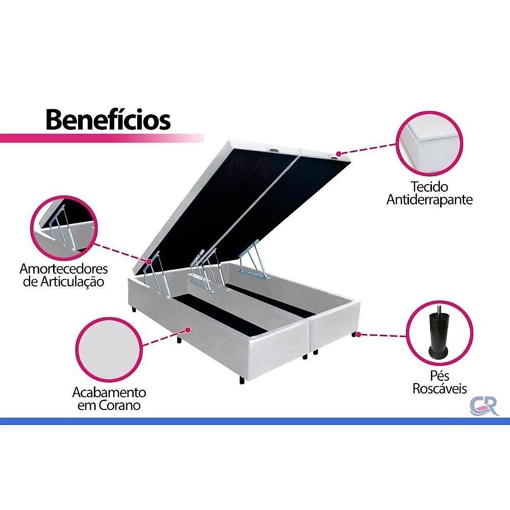 Cama Box com Baú Casal Light Physical Corano White Molas Ensacadas Tecido Liso Branco Ortobom 138CM