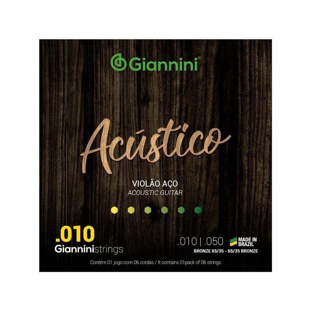 Encordoamento para Violão Aço GESWAM Som Brilhante 6 Cordas Amarelo Giannini