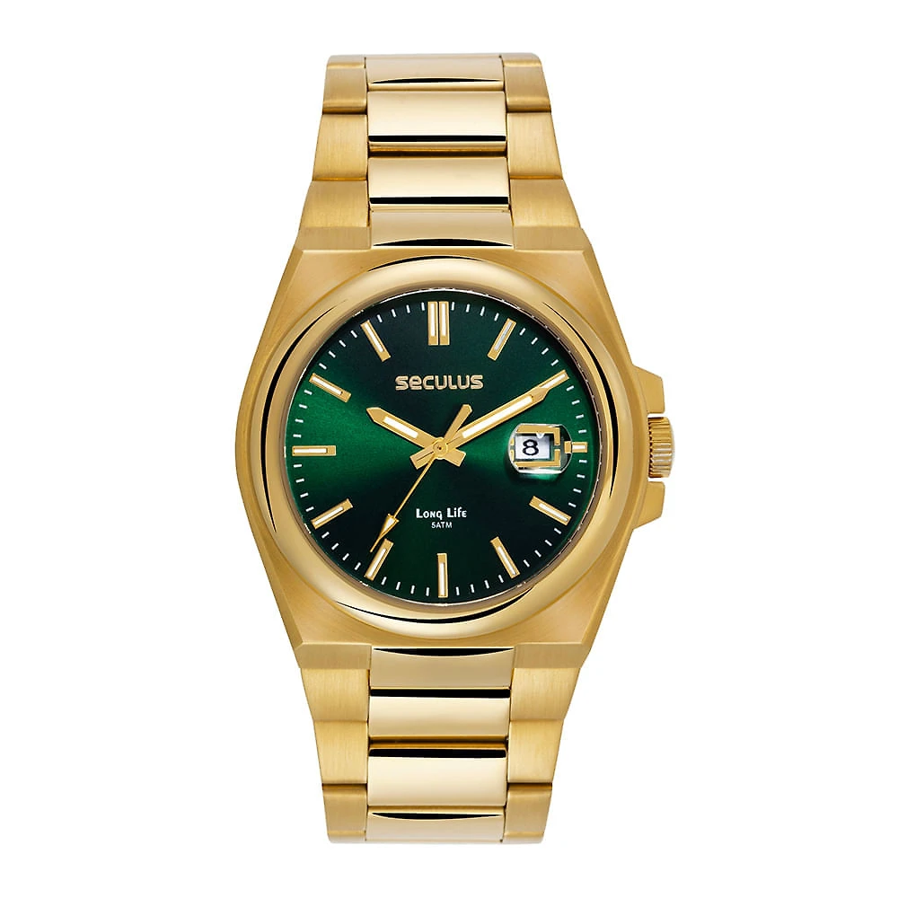 Relógio Masculino Dourado Pulseira Integrada