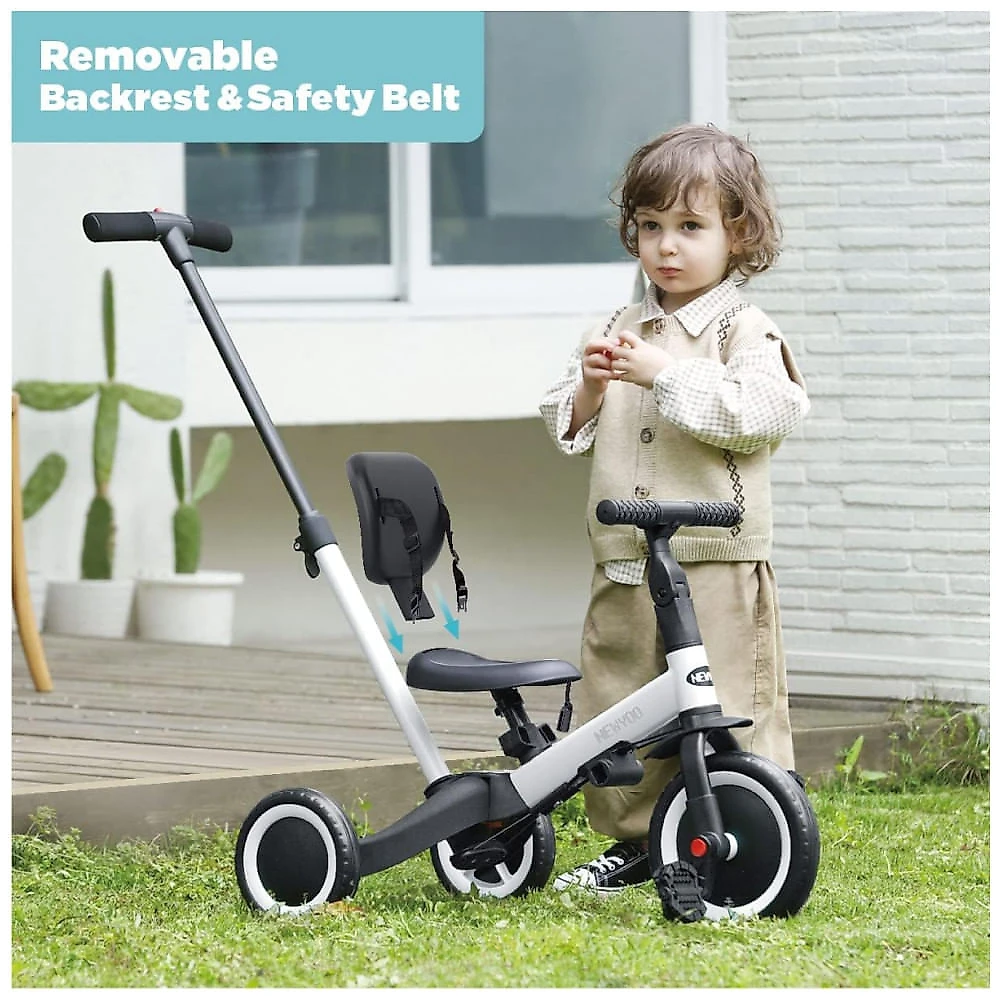 Triciclo Infantil 4 em 1 com Alça de Direção dos Pais e Pedais Removíveis para Crianças de 1 a 4 Anos, Newyoo TR007, Bran...