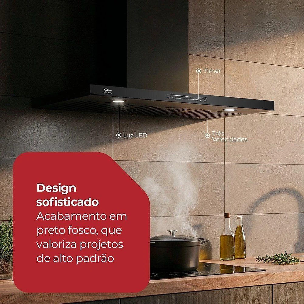 Coifa De Parede Fischer Platinium 90cm Com Controle Por Gesto 110V