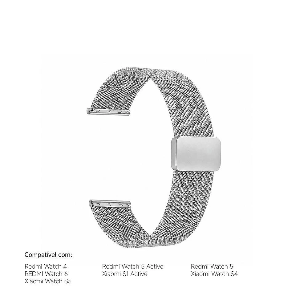 Pulseira Xiaomi Aço Inoxidável 22mm para Smartwatches Redmi Watch 5 6 S5 Prata