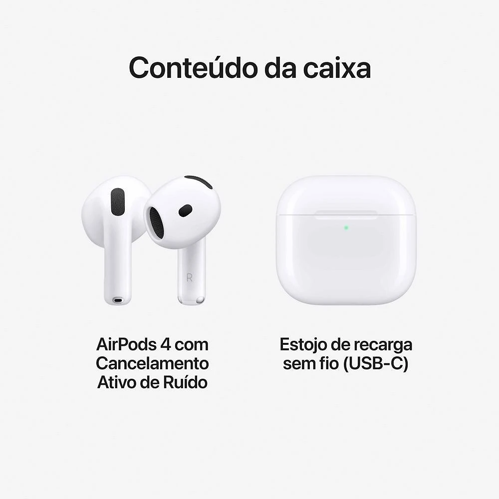 Miniatura AirPods 4 Apple com Cancelamento Ativo de Ruído, Estojo de Recarga USB-C, Branco - MXP93BZ/A