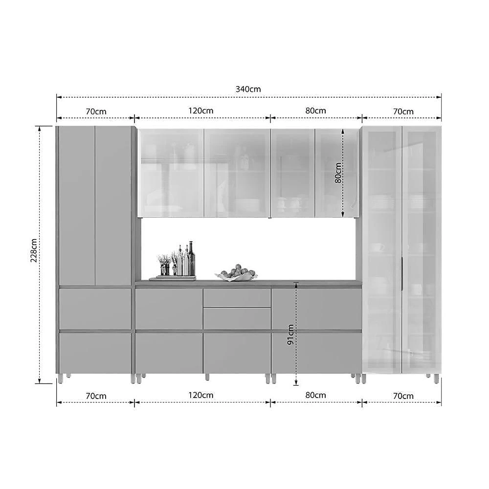 Kit Cozinha Rainha CZ439 6 Peças MDF Branca e Nature Nesher Móveis