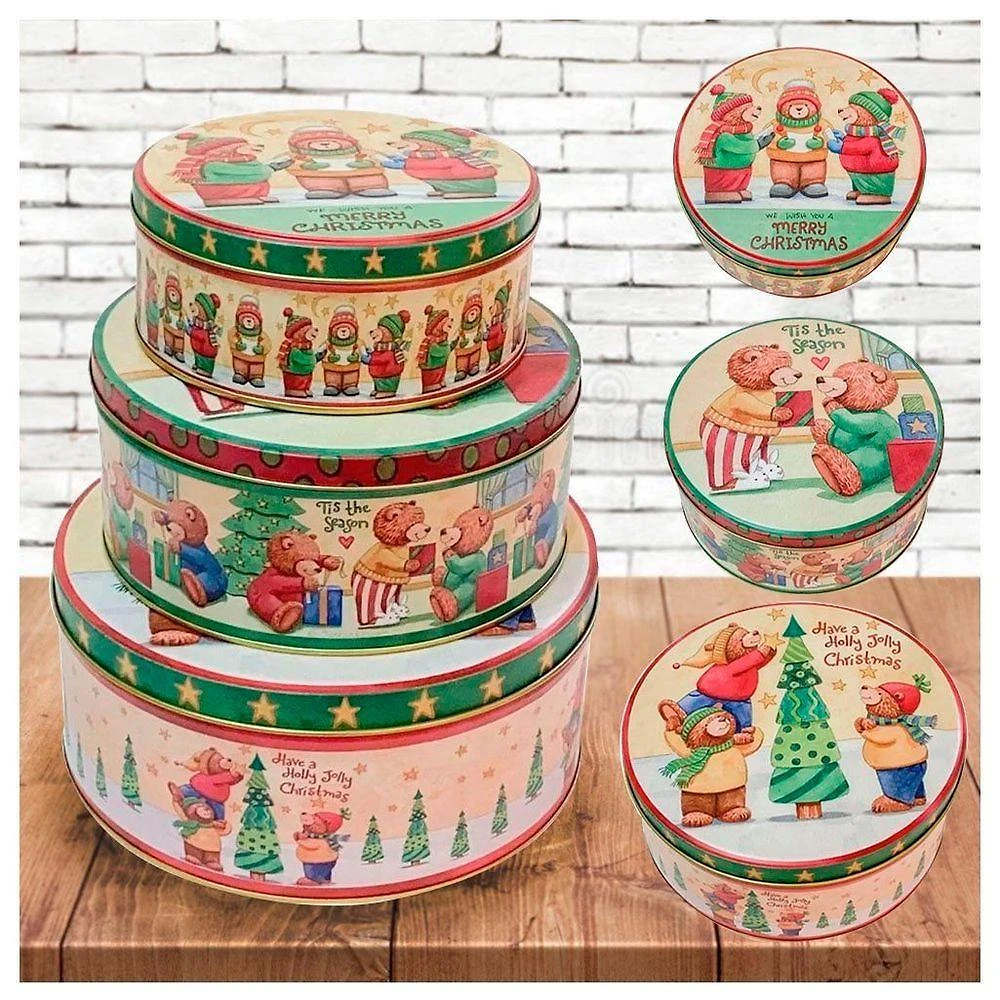 Conjunto De Latas Natalinas Ursinhos Feliz Natal Para Doces Chocolates