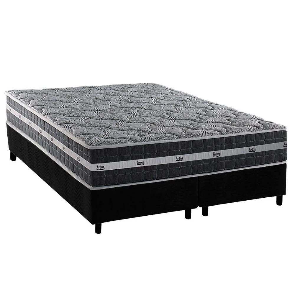 Conjunto Box King: Colchão Molas Anjos Ensacadas Black Graphite + Base Crc Suede Gray(193x203)