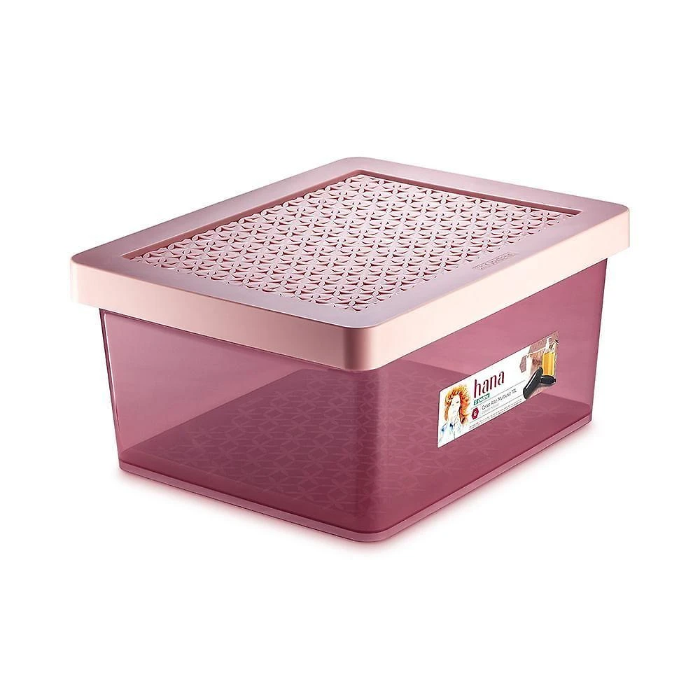 Organizador Plástico Multiuso Hana com Tampa Ventilável Rosê Ordene