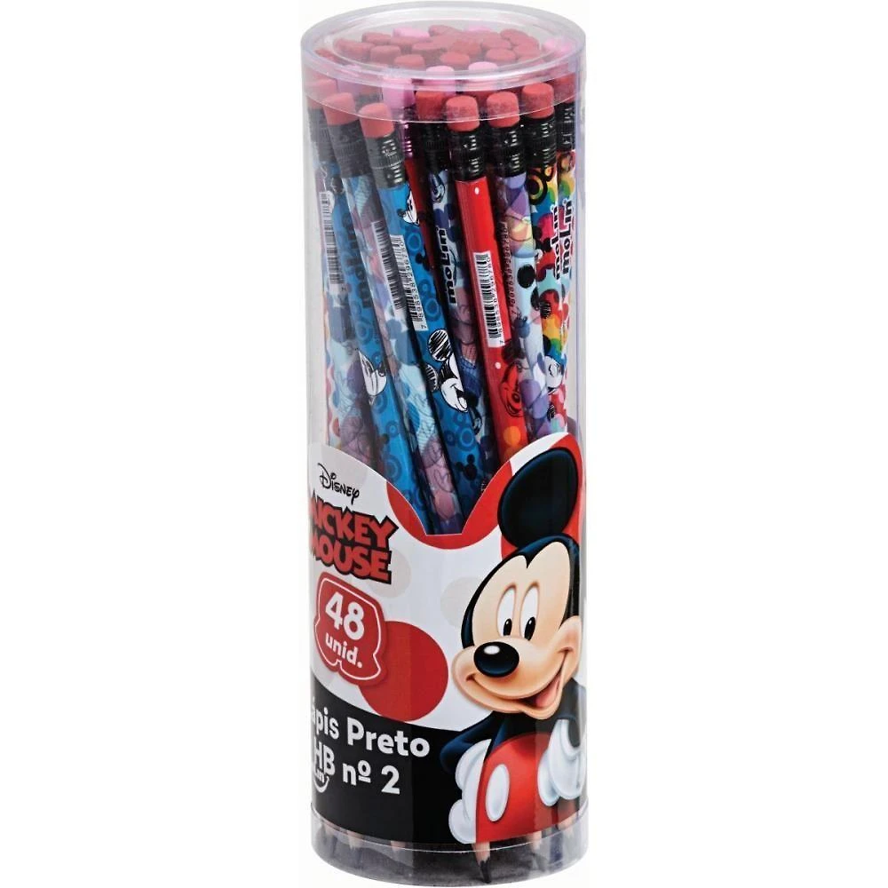 Lápis Molin do Brasil Mickey HB No2 com Borracha Pote 48 Unidades Preto