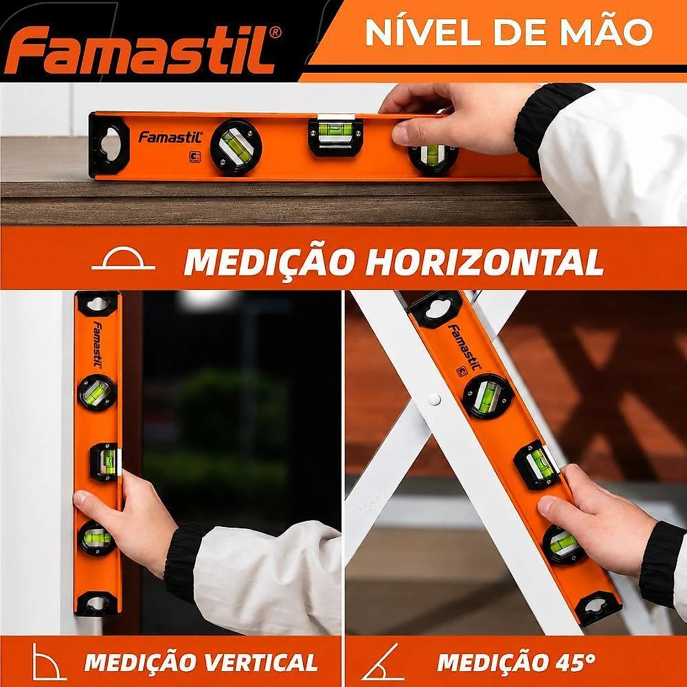 Nível Alumínio Magnético 48 3 Bolhas Famastil