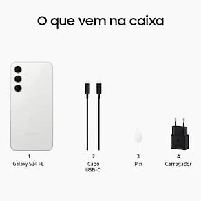 Smartphone Samsung Galaxy S24 FE Cinza, Processador Exynos 2400e, 256GB, 8GB RAM, Câmera Tripla 50MP com Inteligência Artificial e Tela 6.7’’