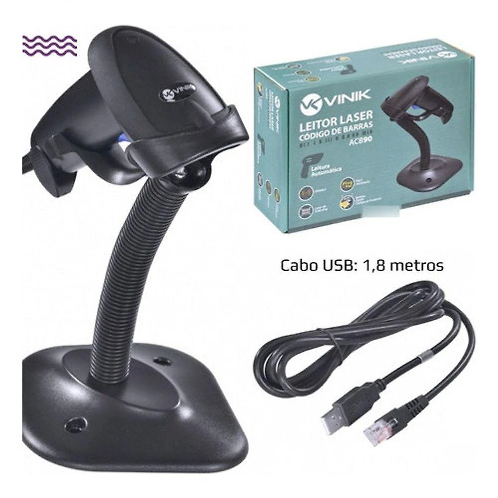 Leitor de Código de Barras Vinik ACB90 1D com Suporte, Profundidade 420 mm, Preto, Higipack