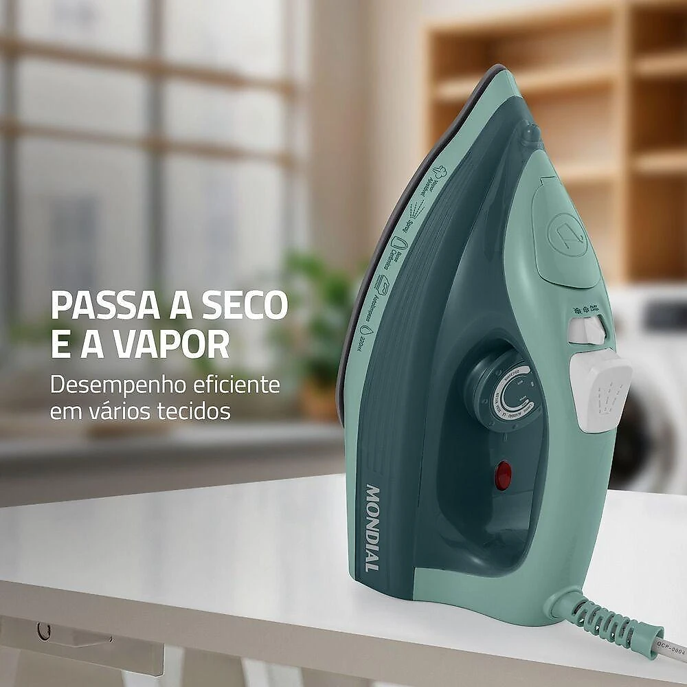 Ferro a Vapor Mondial FVN-02-G 1800W Base Cerâmica Vapor e Spray Verde 220V