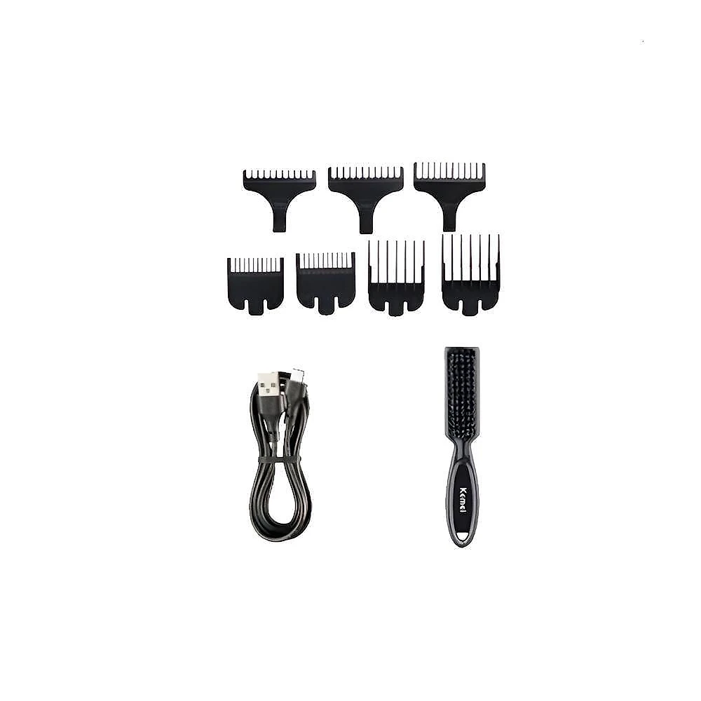 Kit Máquina De Corte E Acabamento Profissional Recarregável Bivolt 6500rpm Com 7 Pentes E Led