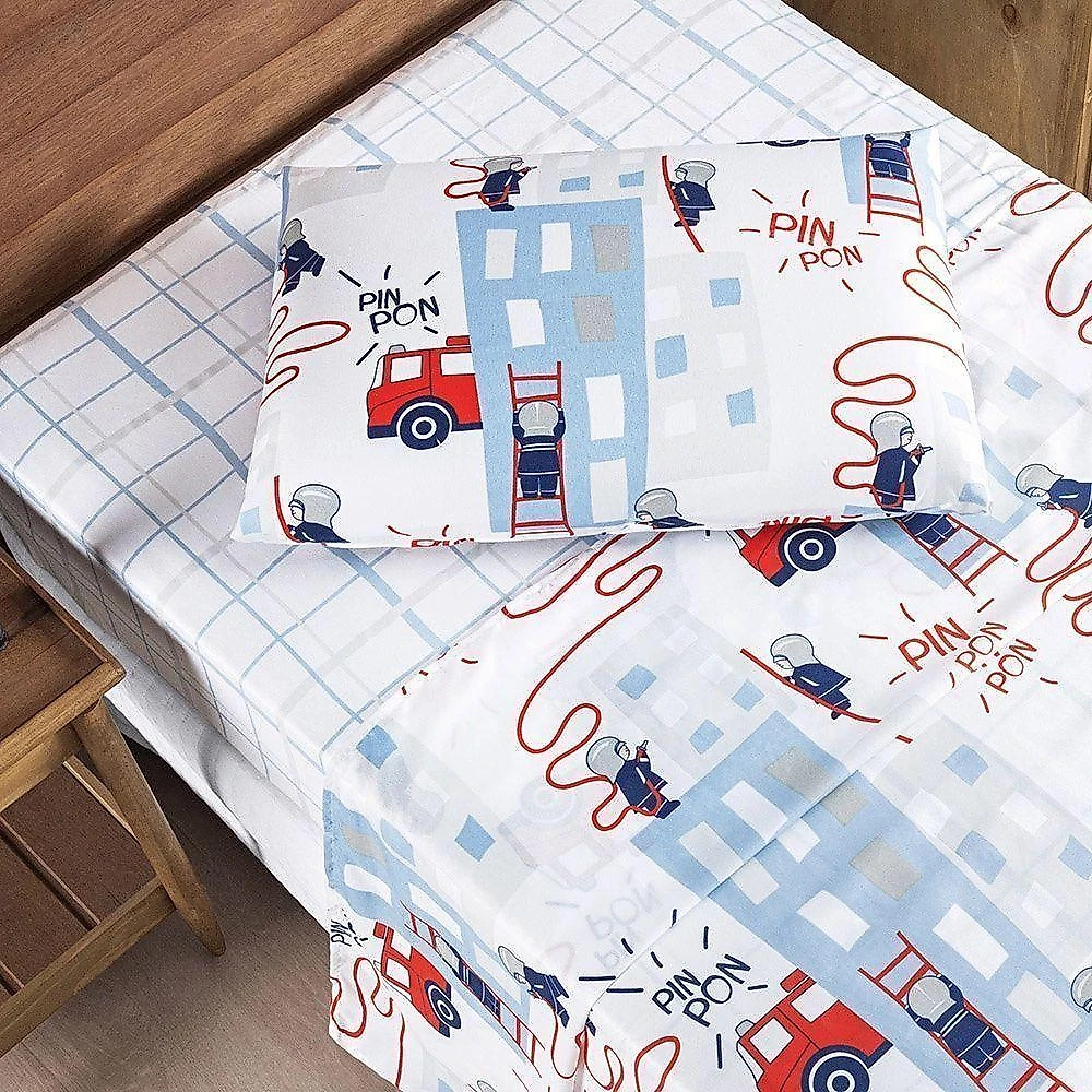 Kit Colcha + Jogo De Cama Bouti Kids Solteiro Infantil 5 Peças 100% Poliéster - Bombeiro