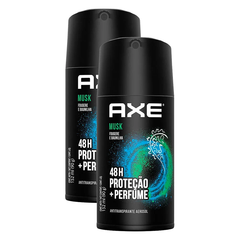 Desodorante Antitranspirante Axe Musk Aerossol 152ml | Kit com duas unidades