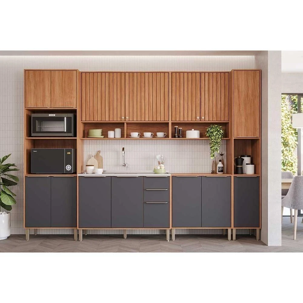 Cozinha Modulada Divina 6 Portas 2 Gavetas MDF 120CM Cinamomo e Titanium MGM