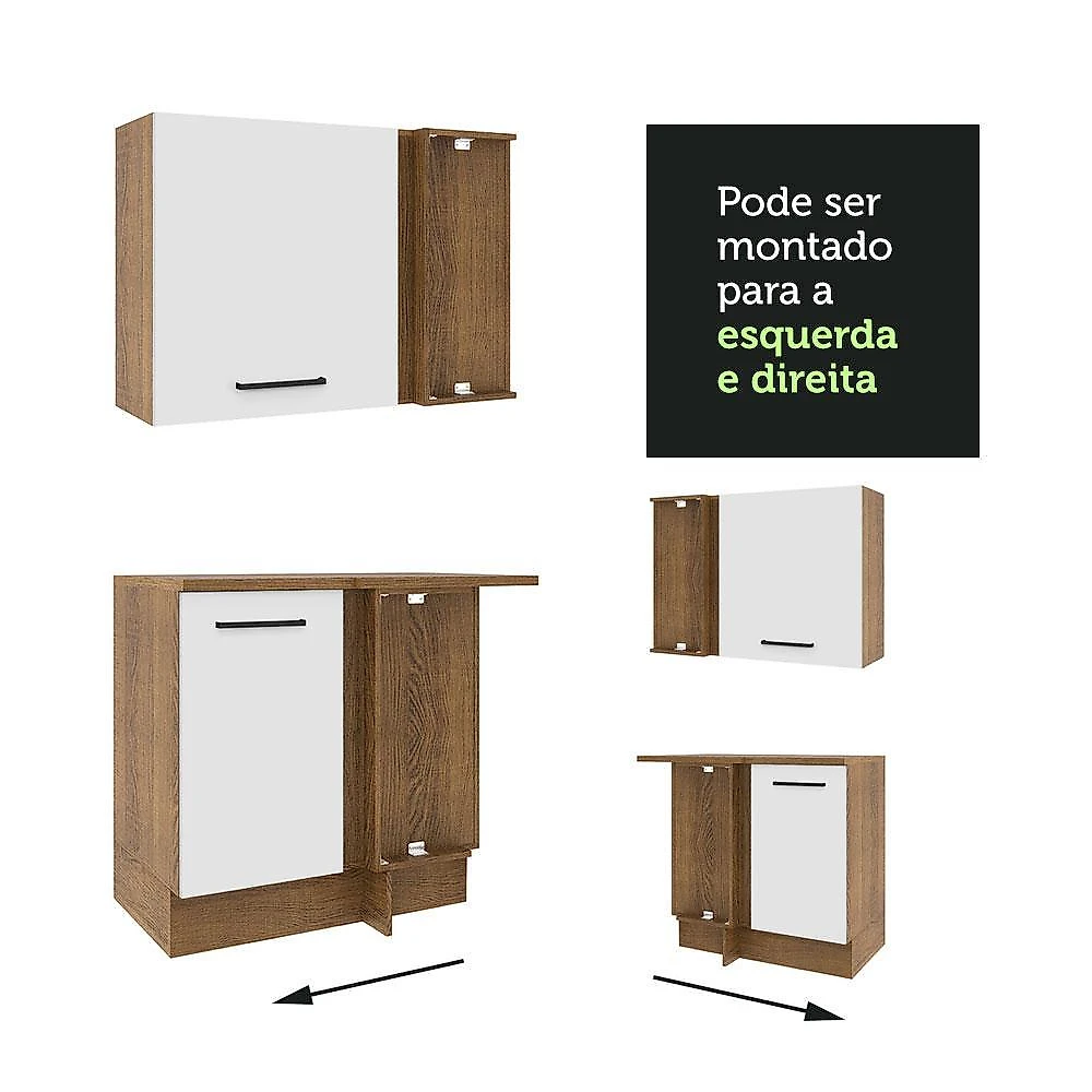 Cozinha completa de canto madesa agata 459001 com armário e balcão (sem tampo e pia) - rustic/branco