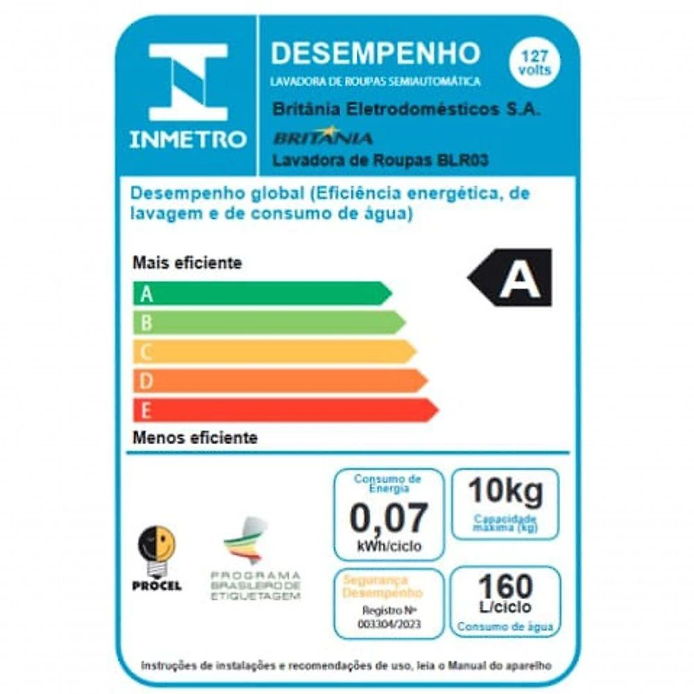 Máquina De Lavar Semi Automática 10kg Britânia BLR03 110V