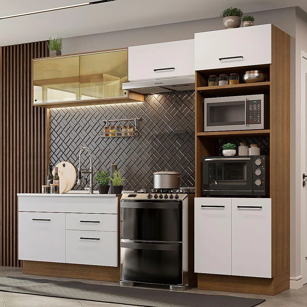 Cozinha completa madesa agata 27000 com armário e balcão (sem tampo e pia) - rustic/branco