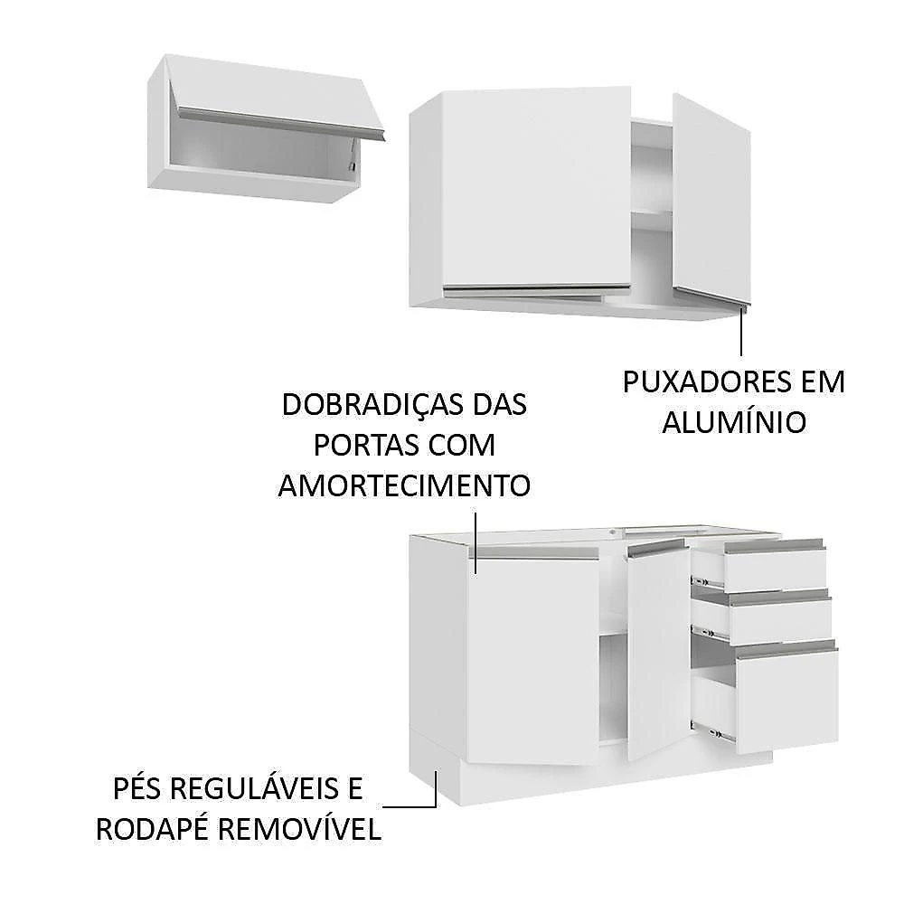 Armário De Cozinha 180Cm Branco Glamy 09 Branco