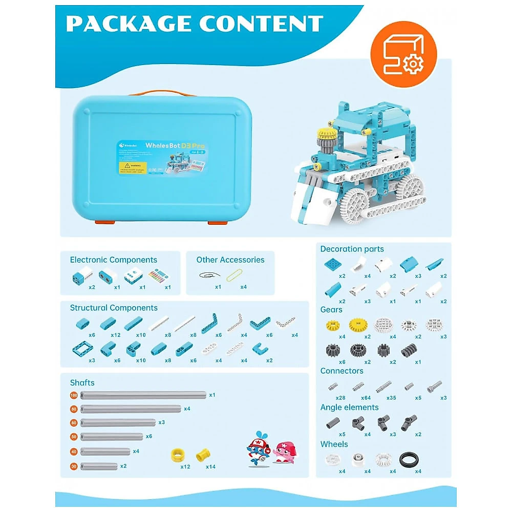 Kit Robótico 12 em 1 para Aprendizagem com Codificação STEM, 6 a 8 Anos, WhalesBot D3, Azul
