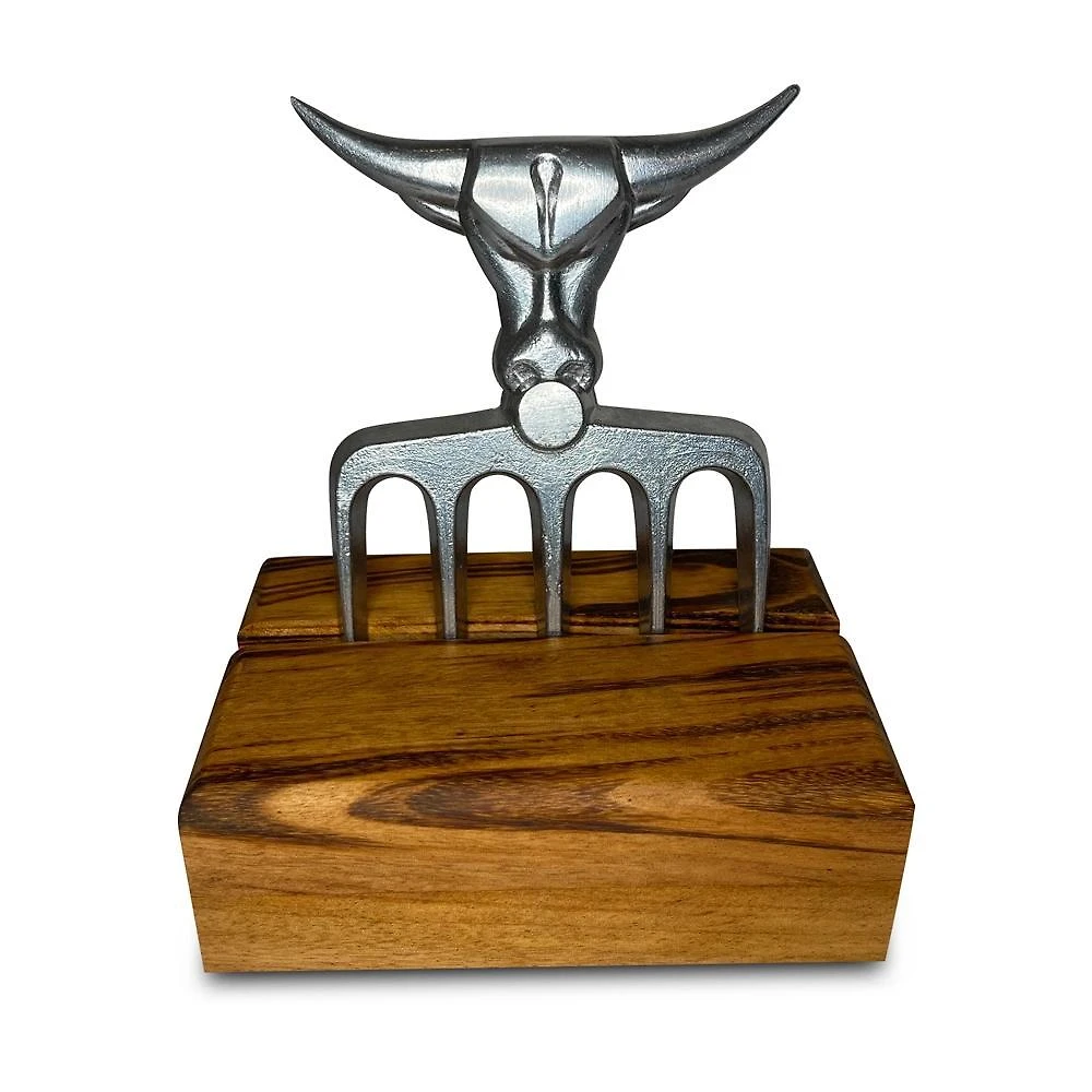 Miniatura Garfo 5 Pontas Premium Polido Suporte Madeira Tmb Churrasco