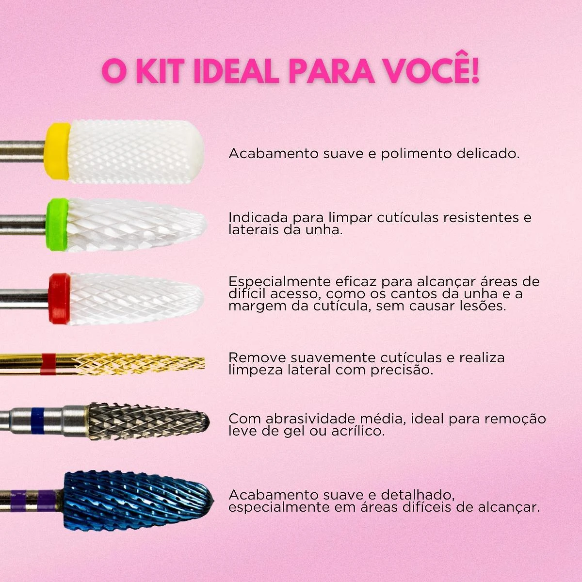 Kit 6 Brocas Tungstênio Cerâmica Lixadeira Unhas Gel Fibra