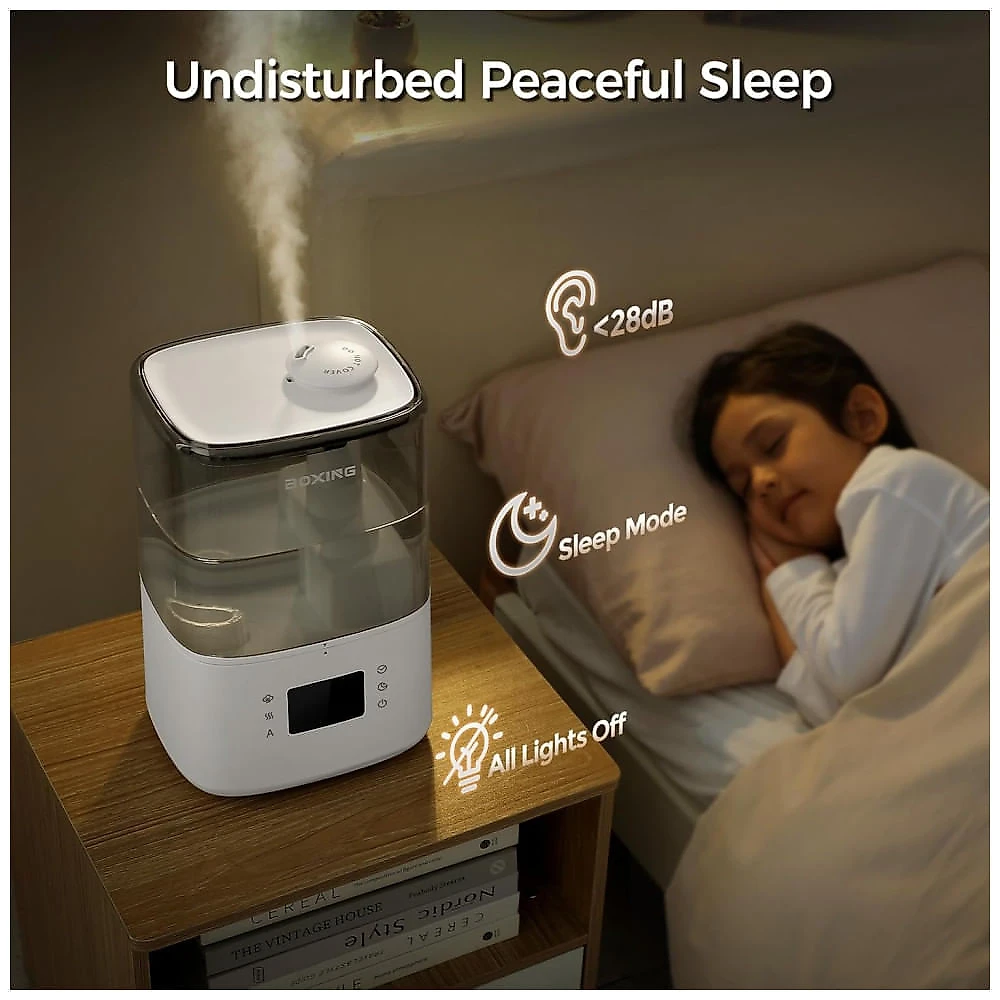 Ultrassônico umidificador de ar quente e frio Boxing para quarto e sala grandes, com controle remoto, difusor de aromas, tanque de água de 4,5L