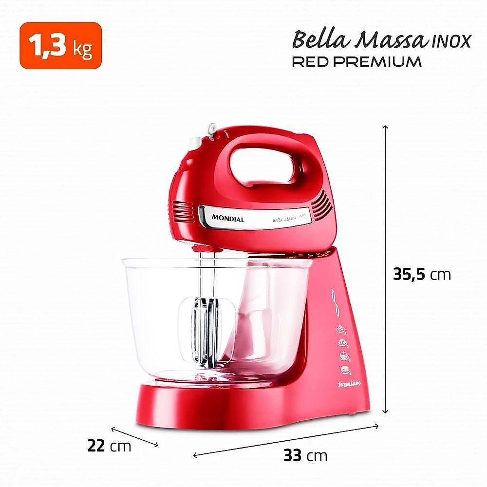 Batedeira Com Pedestal Mondial Premium Bella Massa Inox 500W 220V