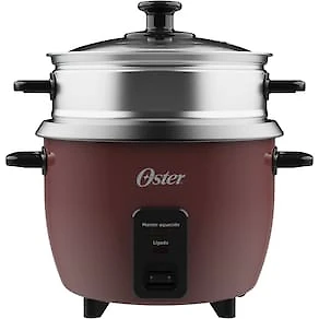Panela Elétrica de Arroz Oster 1L Bordô Antiaderente Função Aquecer Tampa de Vidro