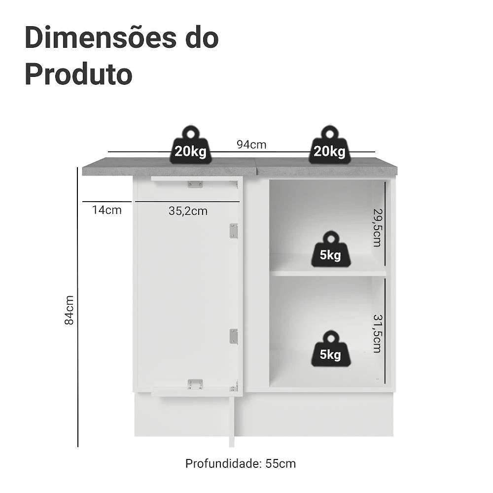 Balcão de canto 1 porta lux madesa