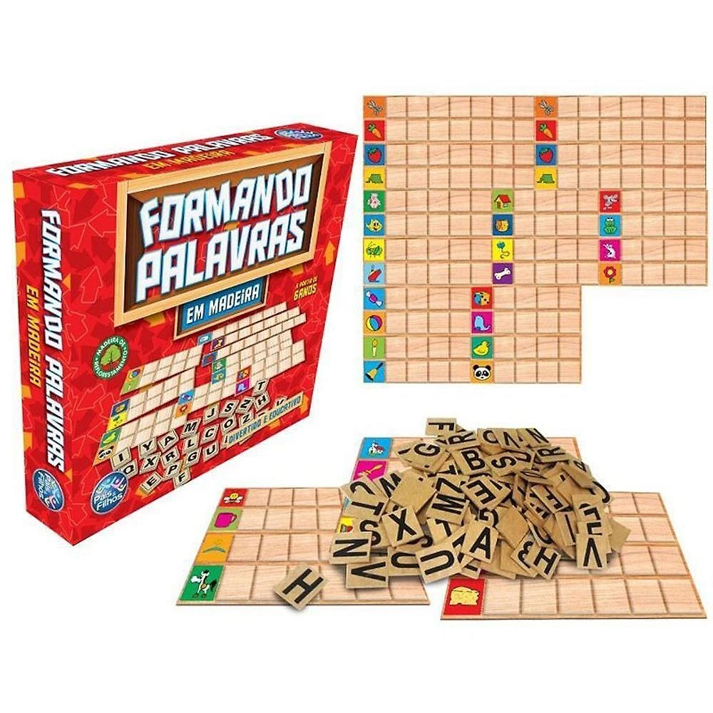Brinquedo Pedagógico Madeira Formando Palavras 112 Letras Pais & Filhos
