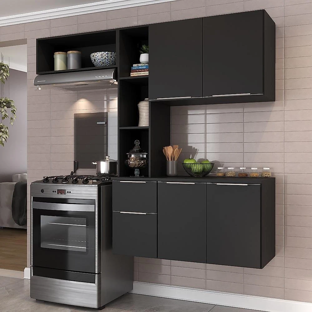 Armário De Cozinha Compacta Com Balcão Sofia Multimóveis V2002 Preto Preto